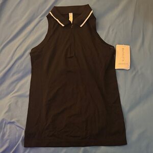 Athleta Black Sleeveless Polo Tank with White Trim